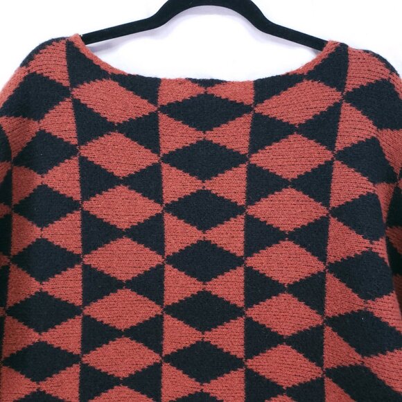 Belle by belldini Orange n Black Diamond Pattern Goth Punk Knit Sweater Size XL - Picture 14 of 16